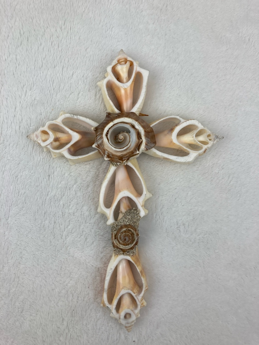 Cozumel Mexico Hand Crafted Seashell Cross Sculpture 8.5”